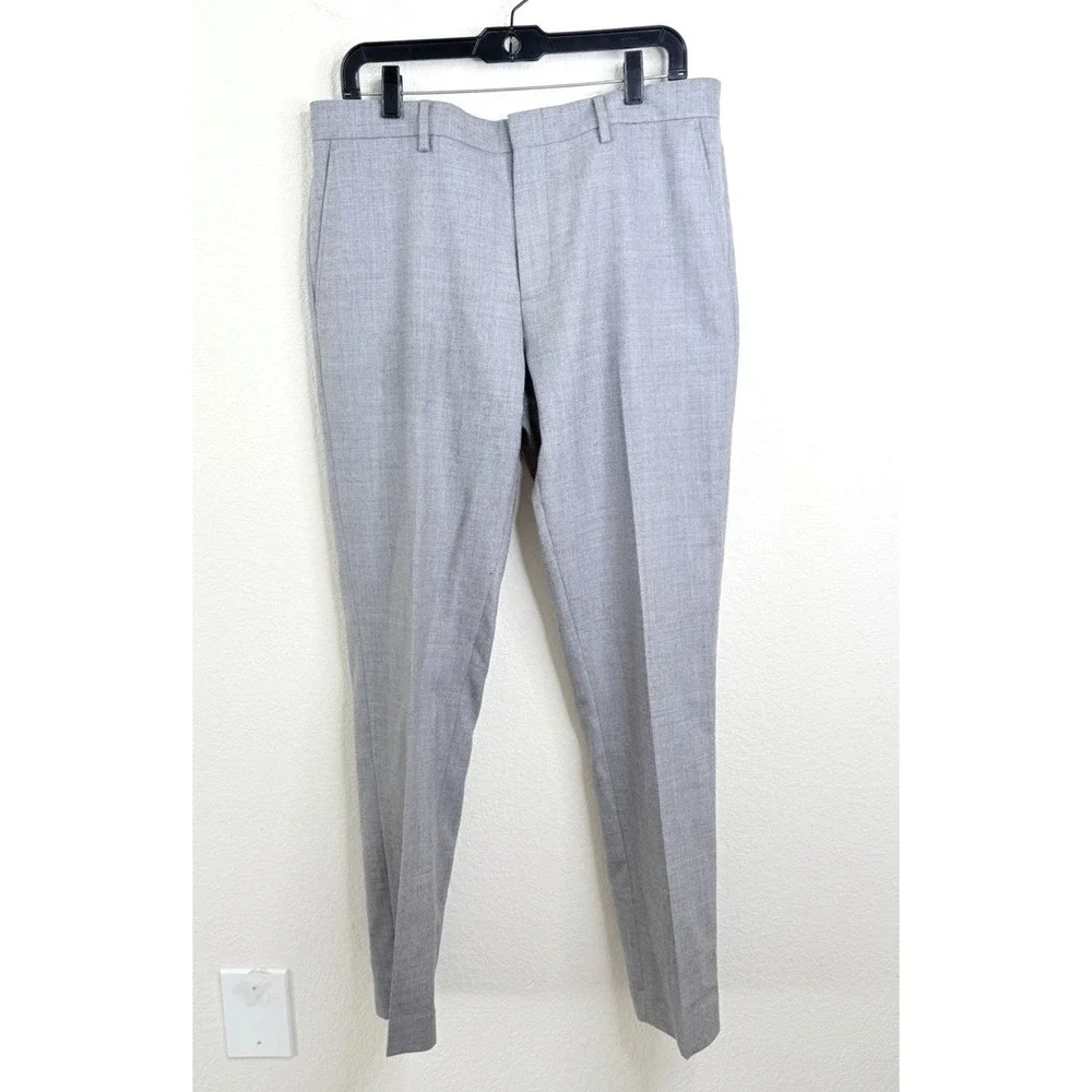 J.Crew Bowery Dress Pants‎ Gray Wool Slim Fit W34 L32 Tailored Flat Front Preppy